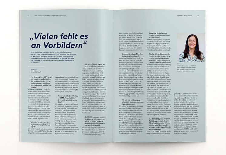 Eine Doppelseite aus dem Bericht, auf der ein Interview zu sehen ist