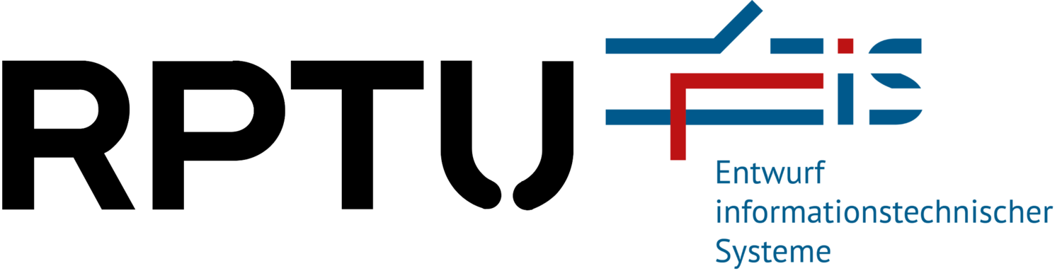 Label of the Institute of Information Systems Design at RPTU. On the left is RPTU in black letters, on the right the word “EIS” is indicated with blue and red stripes.