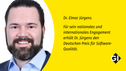 Portrait von Dr. Elmar Jürgens: Für sein nationales und internationales Engagement erhält Dr. Jürgens den Deutschen Preis für Software-Qualität.
