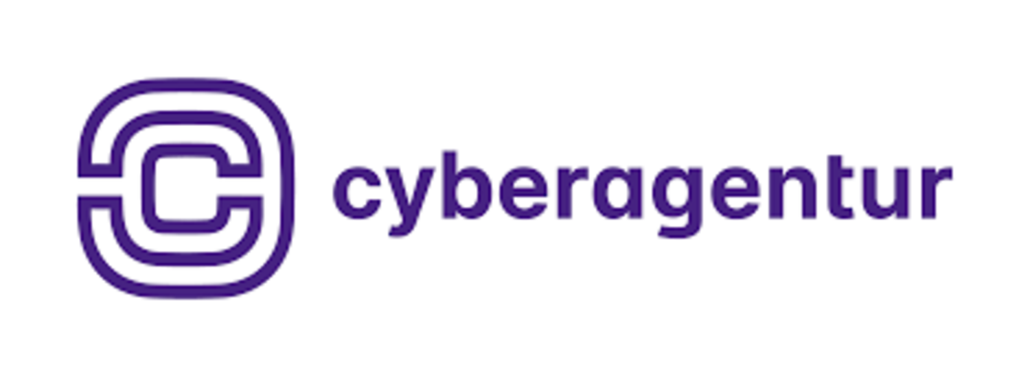 [Translate to Englisch:] Logo der Cyberagentur: Ein C wird in einem Labyrinth dargestellt, rechts davon steht "Cyberagentur". Die Farbe ist lila auf weißem Hintergrund