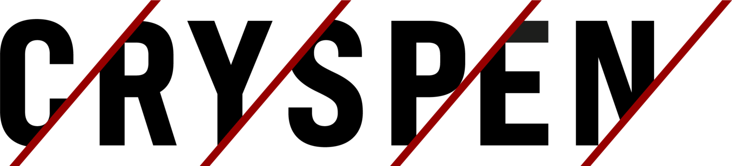 Label of Cryspen. Black block letters, each connected by a red diagonal line.